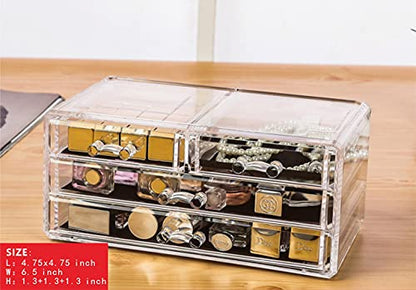 Cq acrylic 4 Pack Clear Makeup Organizer Countertop,Stackable 11 Drawers Skincare Organizer,Cute Skin Care Organizer for Vanity Hair Clip,Jewelry,Beauty Product Desk and Make Up Organizers for Vanity - size: 11 Drawers