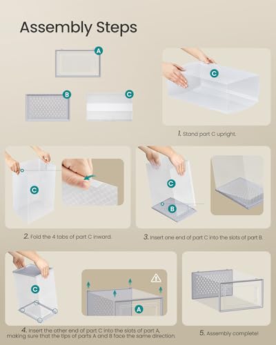 SONGMICS Shoe Boxes, Clear Plastic Sneaker Box, Pack of 12 - color: Transparent + Gray, size: L-12pcs
