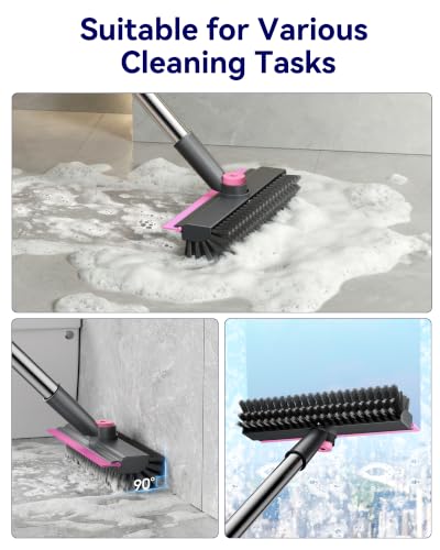 3 in 1 Adjustable Small Floor Scrub Brush with Long Handle Pink - color: Pink