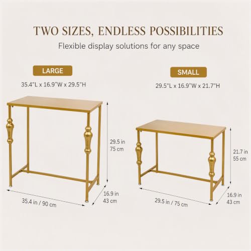 2-Piece Gold Metal Nesting Display Tables Shoe Handbag Retail Display Racks (Gold 2) - color: Gold 2