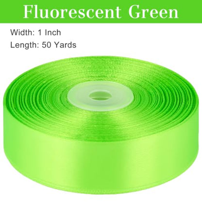 Fluorescent Apple Green Satin Ribbon, 1 Inch, 50 Yards - color: Fluorescent