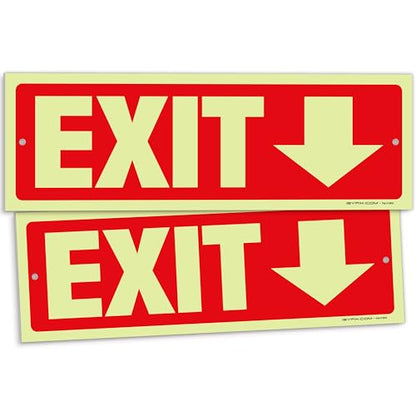 iSYFIX Exit Signs with Down Arrow, 2 Pack, 12x4 Inch, Glow in Dark - color: Plastic Down Glow, size: 2 Pk 12x4