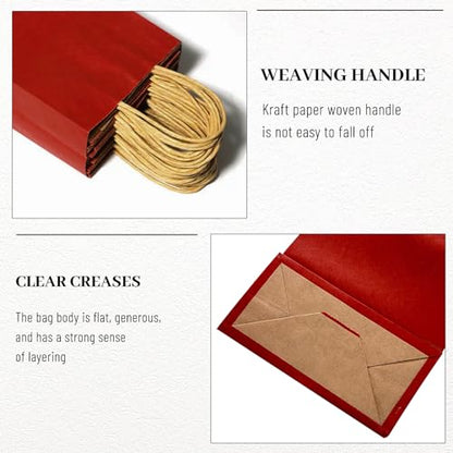 LIHOMR Gift Bags 5.9"x3.15"x8.25", 100pcs Kraft Paper Bag with Handles - color: Red, size: 8.25 x5.9x3.15 Inch (Pack of 100)