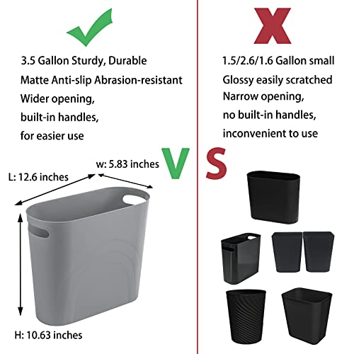 rejomiik Small Bathroom Trash Can, 3.5 Gallon Slim Garbage Can, Gray - color: Grey, size: 1 pack