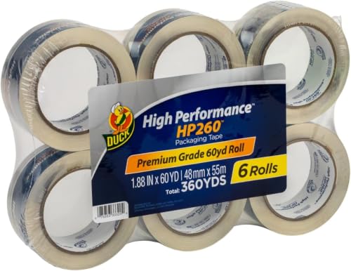 Duck High Performance Clear Packing Tape Refills - 6 Rolls of HP260 Strong Packaging Tape for Shipping, Moving, Mailing & Storage Boxes - 3" Core - 1.88 Inch x 60 Yards - Clear (287863) | (Pack of 6) - size: 6 Rolls, 60 yds (Pack of 6), style: Refill
