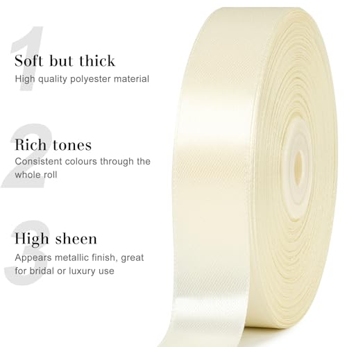 Ivory Satin Ribbon, 1 Inch, 50 Yards - color: ivory