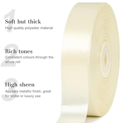 Ivory Satin Ribbon, 1 Inch, 50 Yards - color: ivory