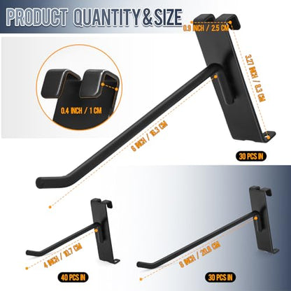 Gridwall Hooks 100 Pcs, 4/6/8 Inch Heavy Duty Display Hooks for Grid Wall Panels, Wire Gridwall Accessories for Retail Display Rack Hanging Storage (4"-40P, 6"-30P, 8"-30P, Black) - size: 4/6/8 Inch