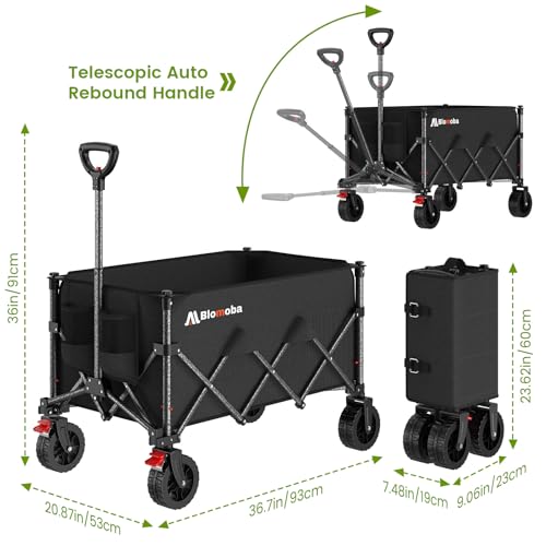 Blomoba Collapsible Wagon Cart with Wheels, 330lbs Heavy Duty Wagon, Black - color: Black, size: X-Large Without Tailgate