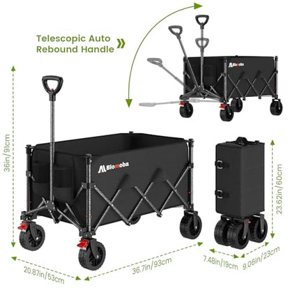 Blomoba Collapsible Wagon Cart with Wheels, 330lbs Heavy Duty Wagon, Black - color: Black, size: X-Large Without Tailgate