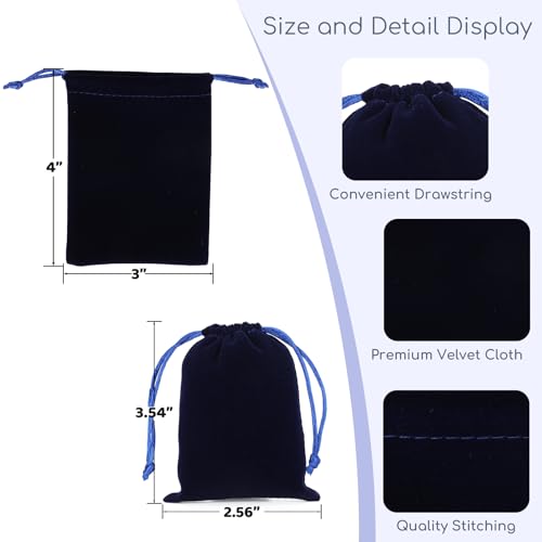 Tapleap 12Pcs Small Dice Bags, 3x4” Blue Velvet Drawstring Jewelry Pouch - color: Blue, size: 3x4in