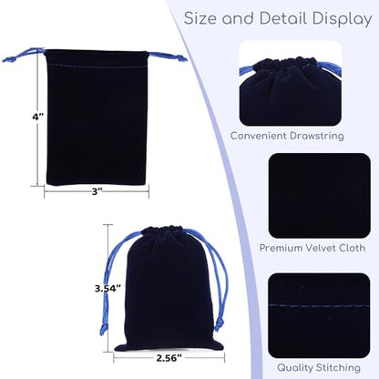 Tapleap 12Pcs Small Dice Bags, 3x4” Blue Velvet Drawstring Jewelry Pouch - color: Blue, size: 3x4in