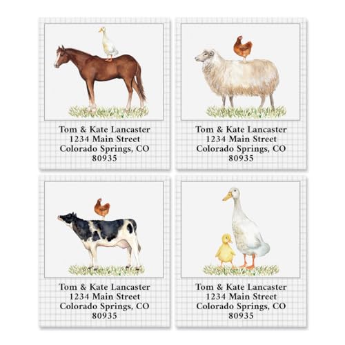 The Farm Personalized Address Labels - Set of 144, 1 ½” x 1 ¾”, Self-Adhesive, Large Flat-Sheet Select Labels, by Colorful Images - style: The Farm
