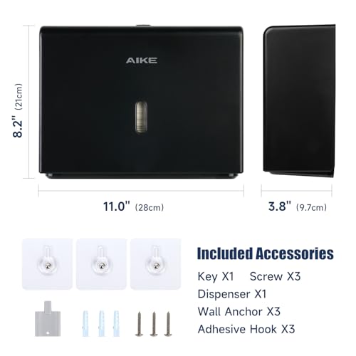 AIKE 200-Sheet Multifold Paper Towel Dispenser,No-Drill Wall Mount,Black - color: Black