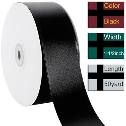 1-1/2 Inch Black Ribbon 50Yards – Perfect for Gift Wrapping - color: Black, size: 1-1/2"