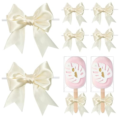 Pre-Tied Ivory Bows with Twist Ties 3.5 Inch, 24 Pack - color: Ivory