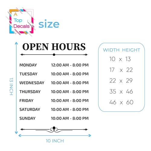 Custom Business Hours Window Decals, Open Hours Vinyl Door Sign for Office