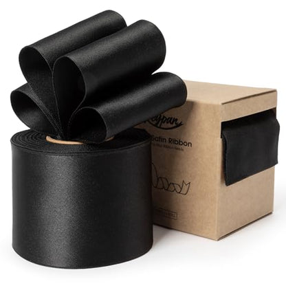 Keypan Black Satin Ribbon Double-Faced Wired 2-1/2 Inch x 10 Yards - color: Black, size: 2-1/2"