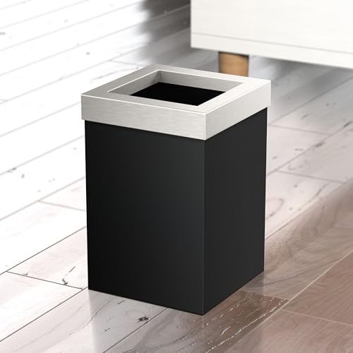 Gatco Small Bathroom Trash Can with Lid, Square 3 Gallon Stainless Steel Wastebasket, Under Sink, Matte Black and Satin Nickel, for Bathroom, Bedroom, Office (1915SN) - color: Matte Black / Satin Nickel