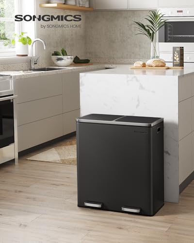SONGMICS Trash Can, 2 x 8 Gallon (2 x 30 L), Black - color: Black, size: 2 x 8 Gallon
