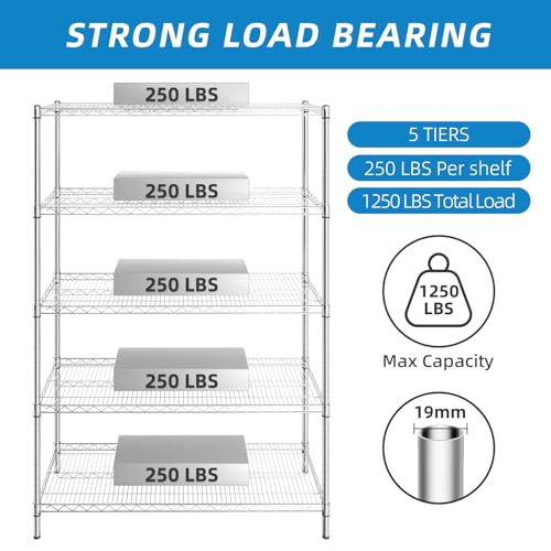 Guan River 5-Shelf Heavy Duty Wire Shelving,Chrome,48" L x 18" W x 72" H - color: Chrome, size: 48"L x 18"W x 72"H
