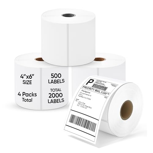 4"x6" Direct Thermal Label Roll, Shipping Labels with Perforated, Commercial Grade for Thermal Printer, 500 Labels/Roll, 4 Rolls (2,000 Labels Total) - size: 500*4 Roll Labels