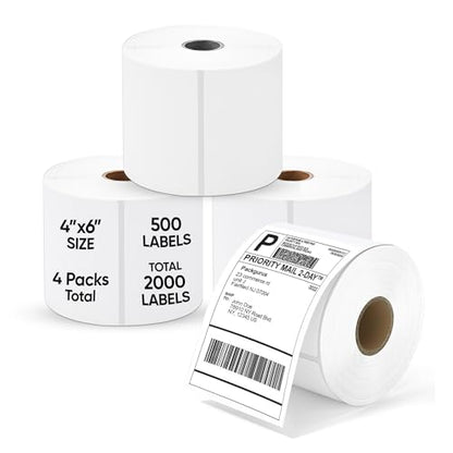 4"x6" Direct Thermal Label Roll, Shipping Labels with Perforated, Commercial Grade for Thermal Printer, 500 Labels/Roll, 4 Rolls (2,000 Labels Total) - size: 500*4 Roll Labels