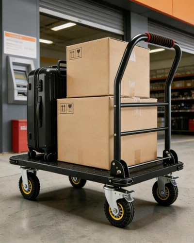 Heavy Duty 1800LBS Platform Truck Cart – 36"x24" Steel Flatbed Utility Cart, 6" Swivel Wheels with Brakes, Collapsible Hand Truck for Warehouse and Garage - color: Black-1800lbs