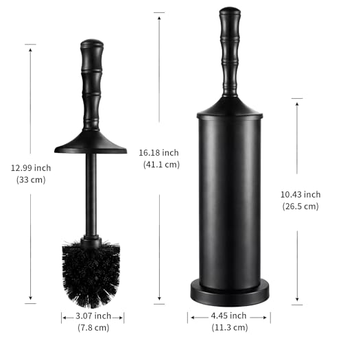 ROLABAM Toilet Bowl Brush and Holder Set, Rustproof Metal Toilet Cleaner Brush for Deep Cleaning, Heavy Freestanding Base with Splash Guard & Extended Handle, Space Saving Bathroom Accessory - color: Black-3