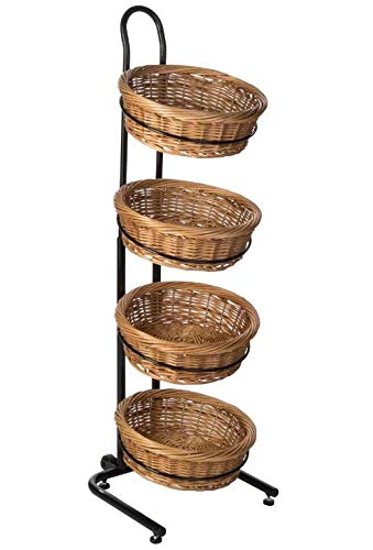 FixtureDisplays® Round Basket with Wire Frame, Wicker - Black 120004-NEW