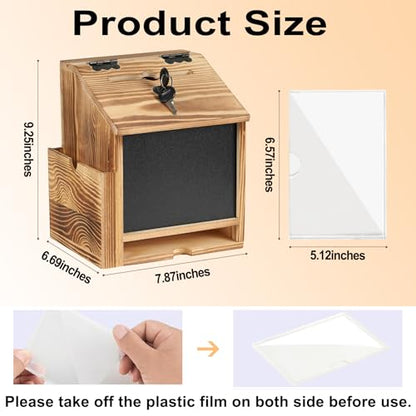 Wooden Suggestion Box with Slot and Lock,Torched Donation Box - color: Torched Brown