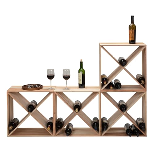 Y1LA 24 Bottle Wine Rack Holder Compact Cellar Cube Bar Storage Kitchen Decor Wood Display Home,Wine Storage Cube for Wood Crate in Natural (4, Natural-c)