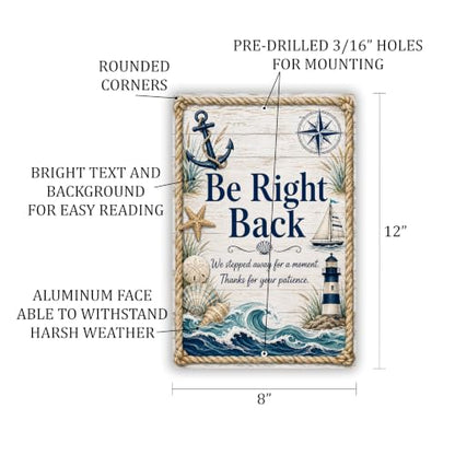 Be Right Back Coastal Business Sign - style: Be Right Back