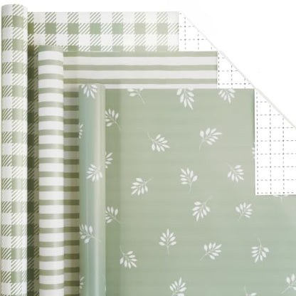 BIOBROWN Green Gift Wrapping Paper for Baby Shower, Wedding, Bridal Shower - color: Green&Floral