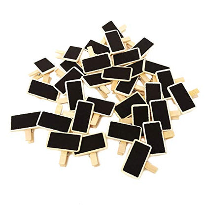 Honbay 30PCS Wooden Mini Rectangle Chalk Board Clips Message Chalk Board Signs for Home Note Taking
