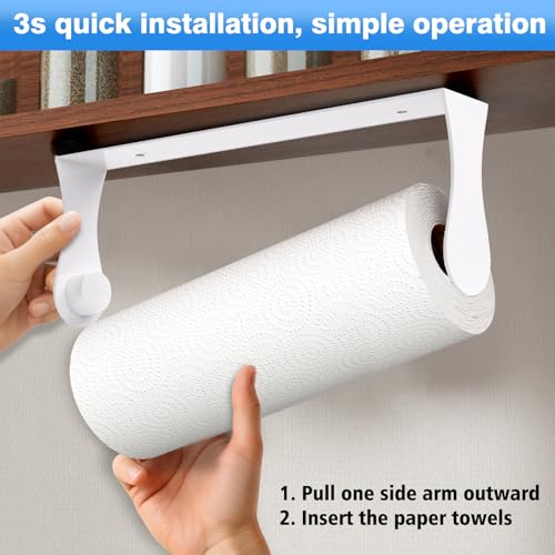 Paper Towel Holder Under Cabinet, Wall Mount, Adhesive or Screw, White - color: White