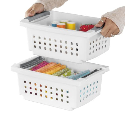 Sterilite Small Stacking Basket Plastic Storage Organizer, White, 12-Pack - size: 12 Pack, style: Small