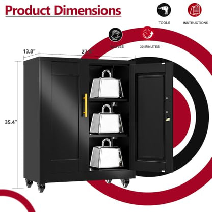 Black Metal Storage Cabinet, 36" Steel Locking Cabinets - color: Black, size: 13.78"D x 27.56"W x 35.83"H