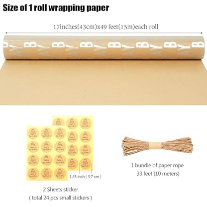 MAMUNU Birthday Wrapping Paper Roll, Silver and Brown Kraft Happy Birthday Wrapping Paper Jumbo Roll for Boys Girls Women Men, 17x590 inch (70 sq. ft.) - color: Silver