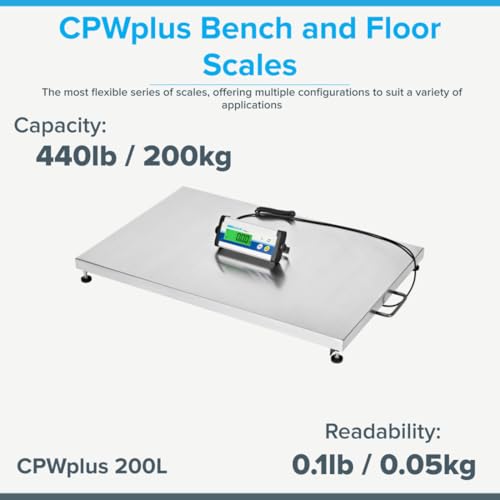 Adam Equipment CPWplus 200L - CPWplus Bench and Floor Scales - Capacity: 440lb / 200kg, Readability: 0.1lb / 0.05kg - size: 200L Large Platform Floor Scale, 200kg Capacity and 50g Readability