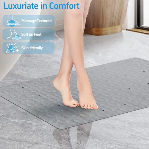 Non Slip Bathtub Mat for Bath Tub Shower - 241 Vacuum Suction Cups - color: Gray With Holes, size: 28" x 16" (Rectangular)