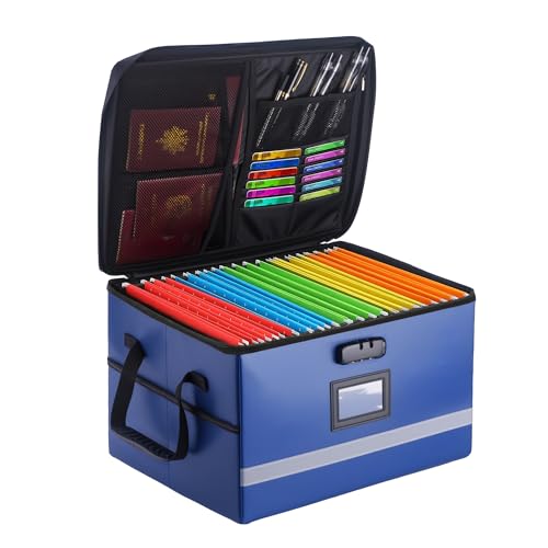 EXLIFBAG Fireproof File Organizer with Lock, 1 Layer - color: Blue, size: 1 Layer