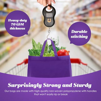 Reginary 50 Pcs Reusable Tote Bags Shopping Bags Non Woven, Purple - color: Purple