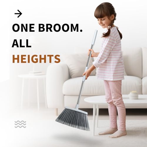 Broom, Outdoor Brooms for Sweeping Indoor, Adjustable 55" Pet Hair Removal Heavy Duty Broom for Floors Home Kitchen Garage Commercial Patio Industrial Snow (Pack of 1)