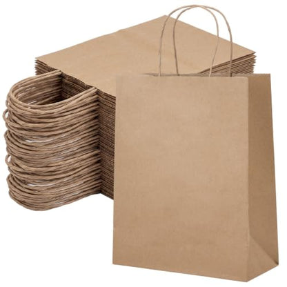OUTUXED 1500pcs 8x4x10in Brown Paper Bags with Handles, Kraft Gift Bags - color: Brown 8x4x10in, size: 1 Count (Pack of 1500)