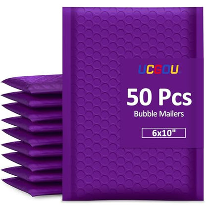 UCGOU Bubble Mailers 6x10" Purple Usable Size 6x9" Padded Envelopes 50 Pack - color: Purple, size: 6x10" 50PC