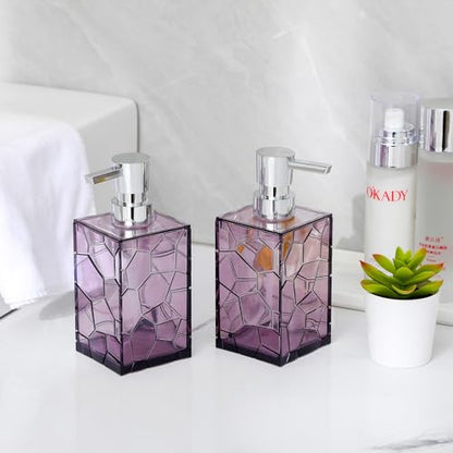 Acrylic Pump Bottle Refillable Lotion Soap Dispenser 10oz 2 Pack Purple - color: Clear Purple, size: 2 Pack