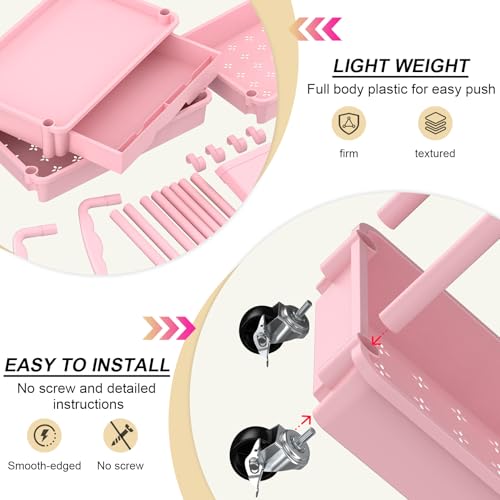 Goovilla 4 Tier Rolling Utility Cart Organizer with Removable Drawer, Pink - size: 4 Tier, style: Pink