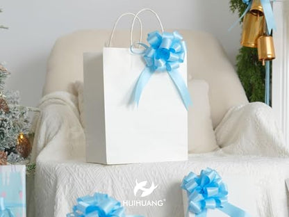 HUIHUANG Baby Blue Satin Pull Gift Bows for Baby Boy Shower, 12 PCS - color: Baby Blue, size: 1 Pack (12 bows, 4 in x 8 in)
