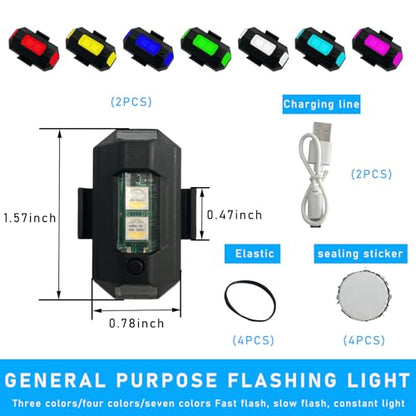Dickno Mini LED 7 Color Rechargeable Drone Flashing Night Anti-Collision Warning Flying Signal Safety Strobe Light for Car Motorcycle Bike - color: 2 PCS